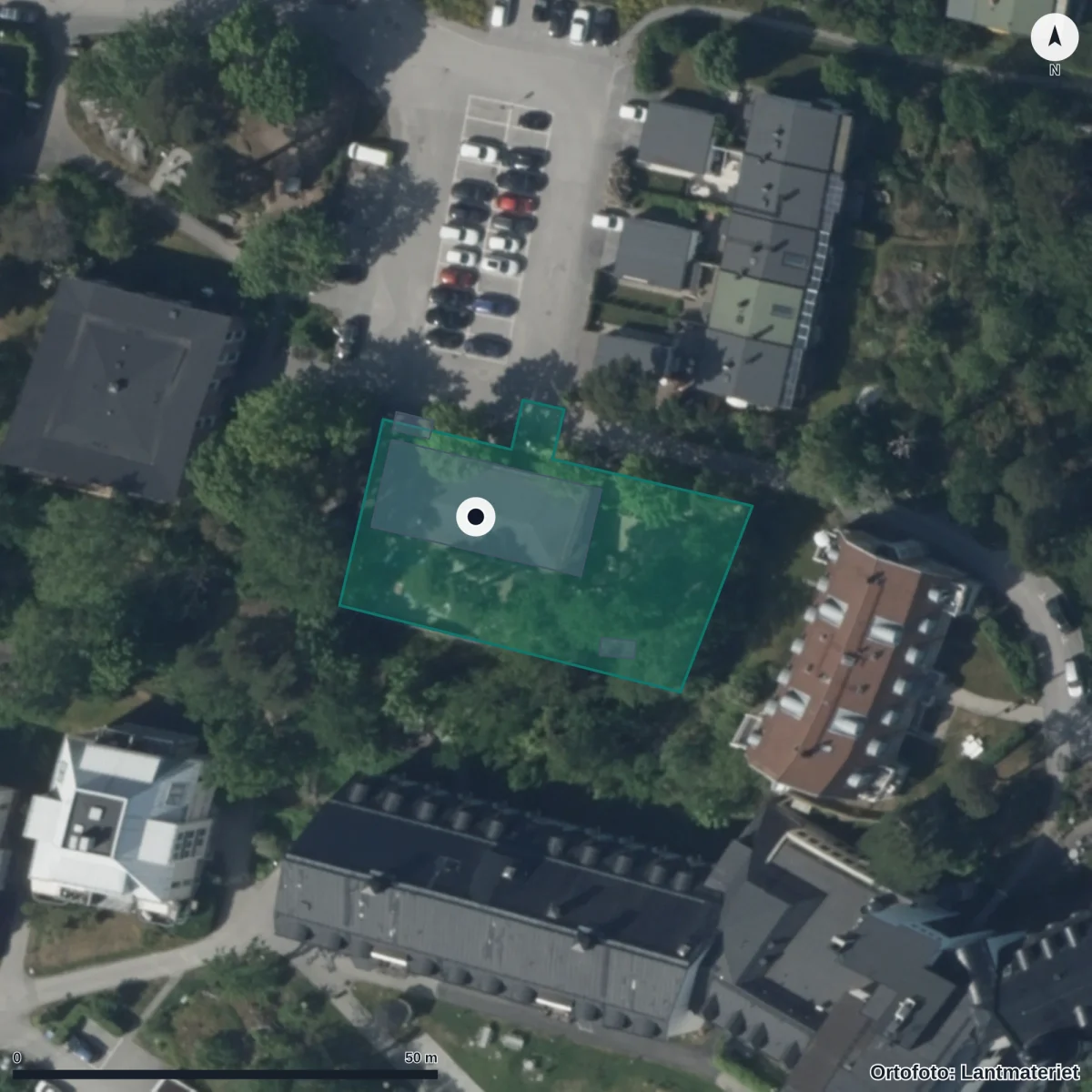Flygbild över Da Vinciförskolan Gröna Dalen, ortofoto från Lantmäteriet