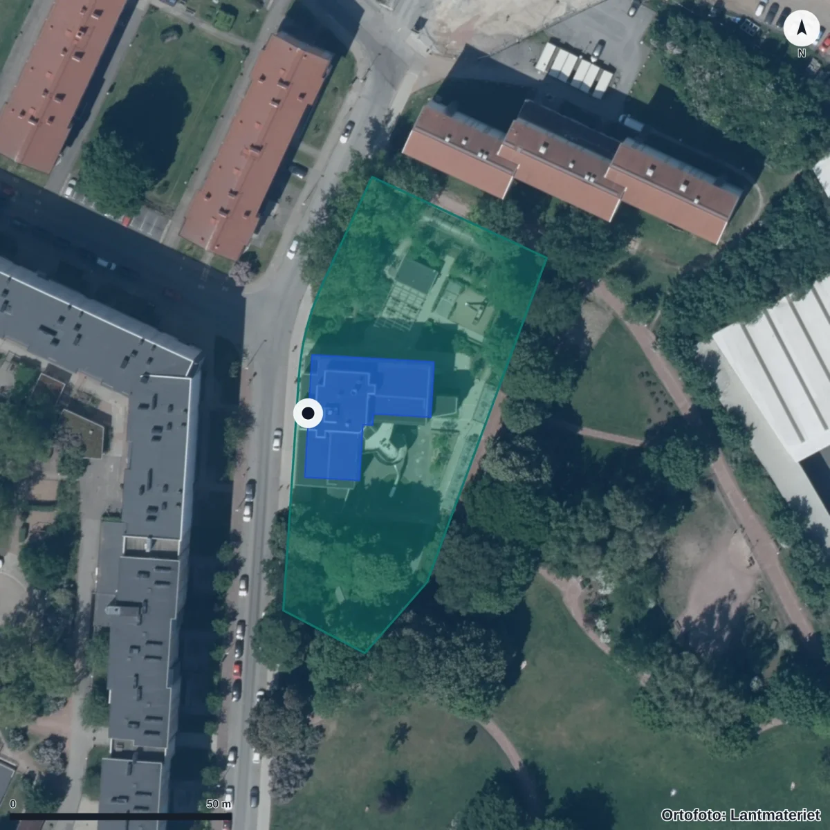 Flygbild över Ellstorps Förskola, ortofoto från Lantmäteriet