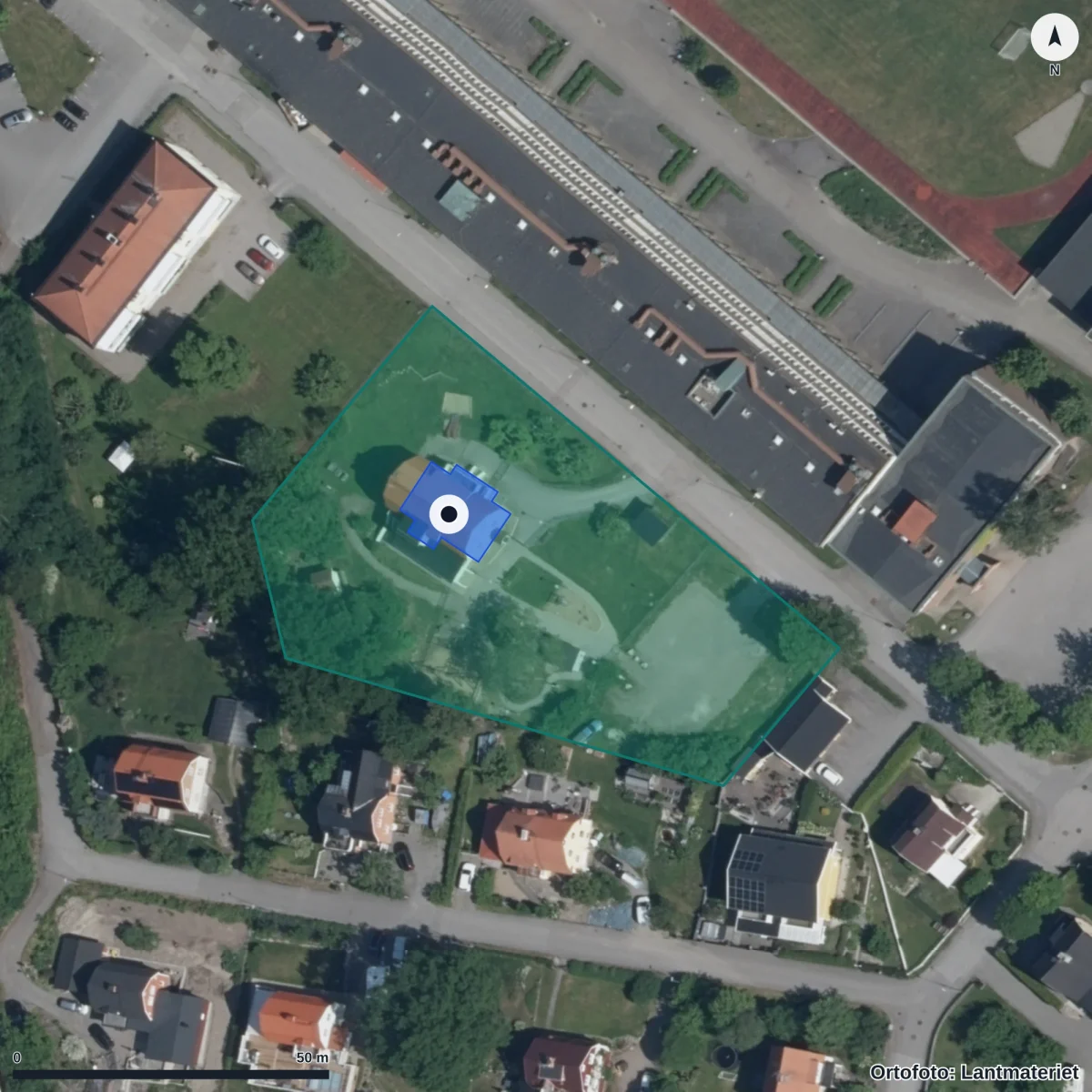 Flygbild över Fröhuset, ortofoto från Lantmäteriet