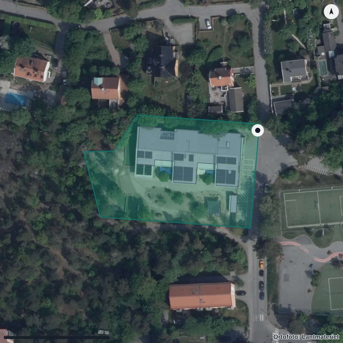 Flygbild över Torsviks Förskola, ortofoto från Lantmäteriet
