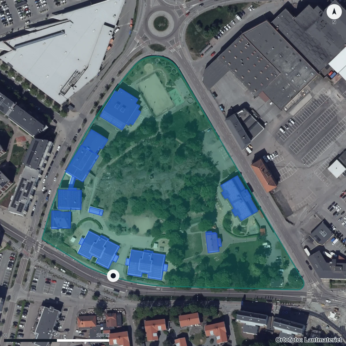 Flygbild över Ceresgatan 16 Förskola, ortofoto från Lantmäteriet