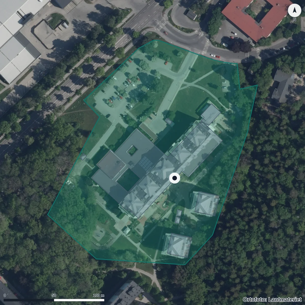 Flygbild över Förskolan Spira, ortofoto från Lantmäteriet