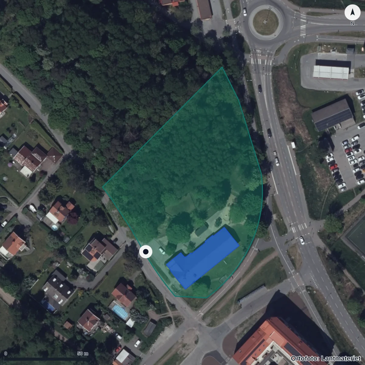 Flygbild över Hyltevägen 1 Förskola, ortofoto från Lantmäteriet
