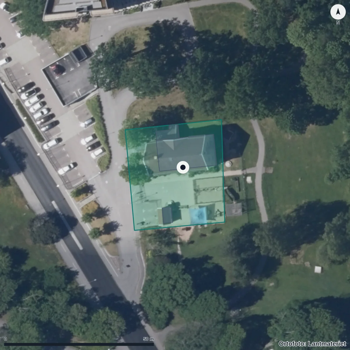 Flygbild över Förskolan Bullerbyn, ortofoto från Lantmäteriet