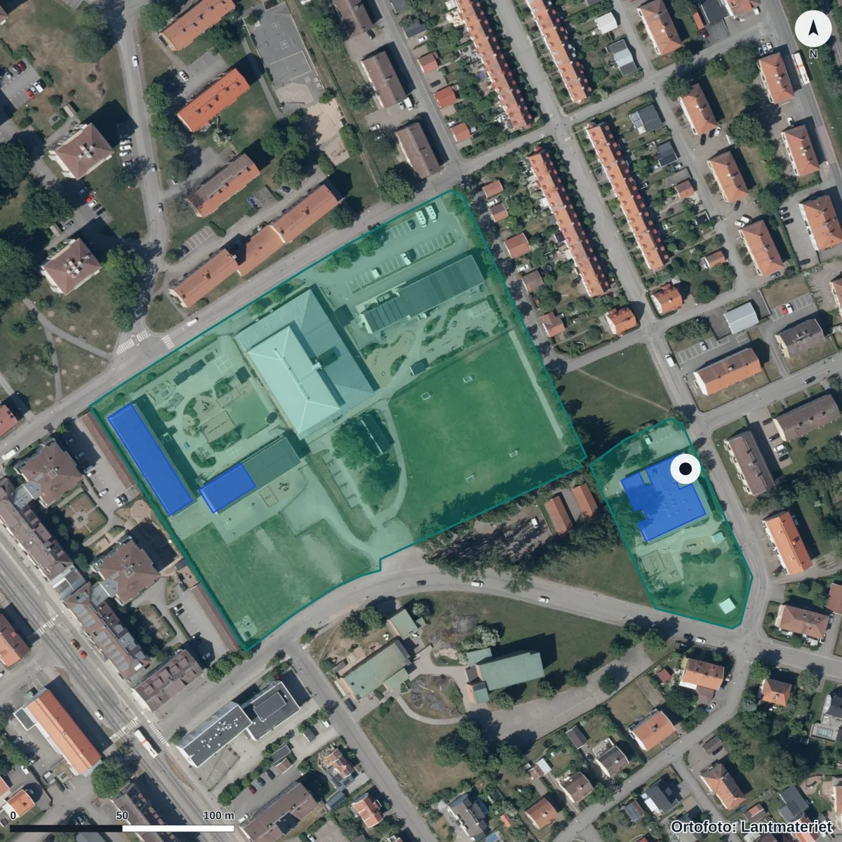 Flygbild över Lindengatan 52, ortofoto från Lantmäteriet
