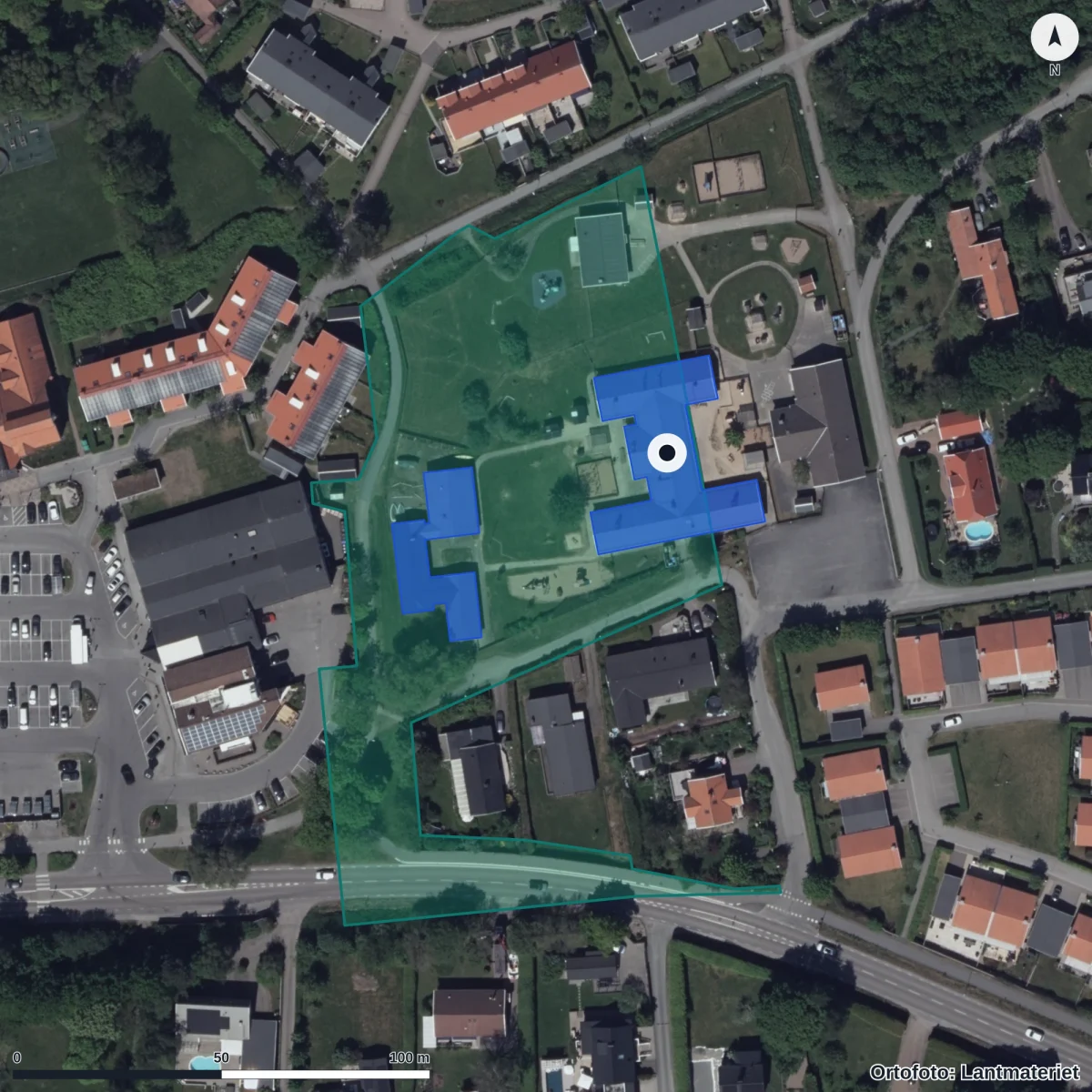 Flygbild över Kullaviks Förskola, ortofoto från Lantmäteriet