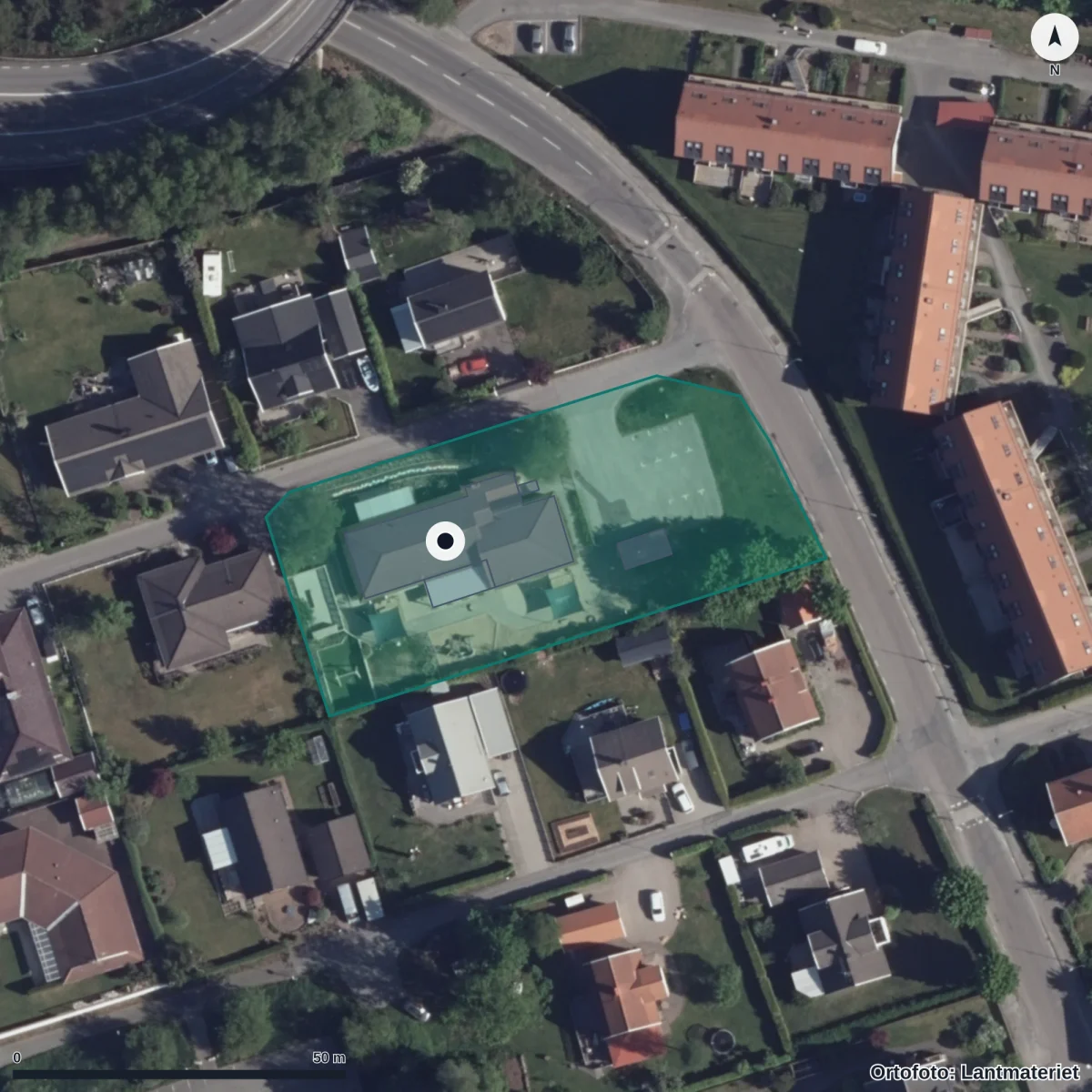 Flygbild över Sjöholmens Förskola, ortofoto från Lantmäteriet