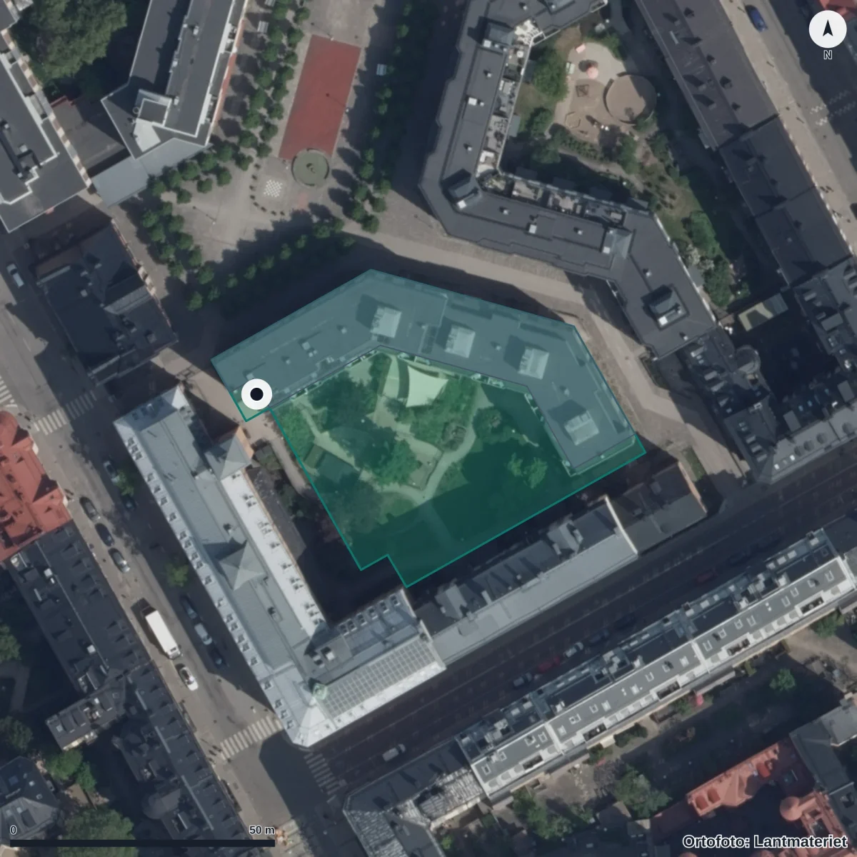 Flygbild över Förskolan Grönkullen, ortofoto från Lantmäteriet