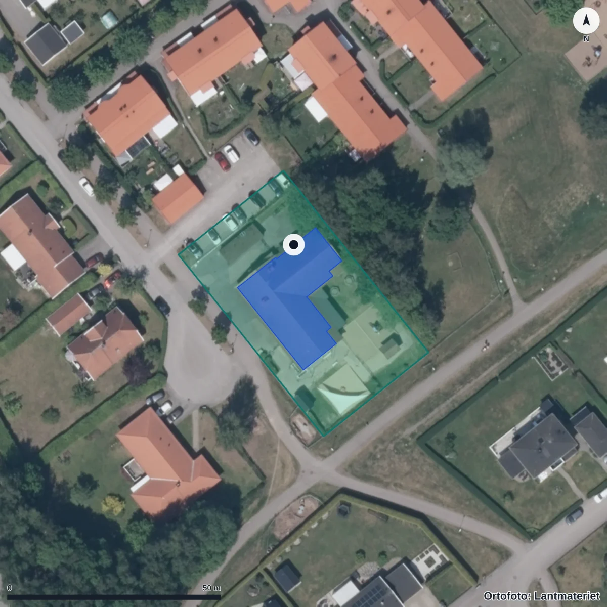 Flygbild över Förskolan Bråstorp, ortofoto från Lantmäteriet