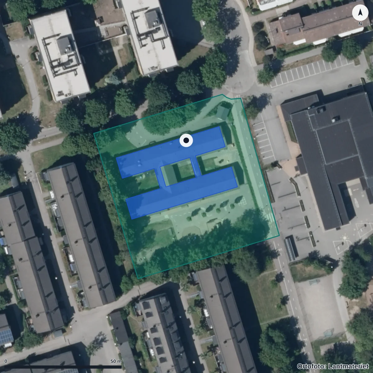Flygbild över Storgården 58, ortofoto från Lantmäteriet