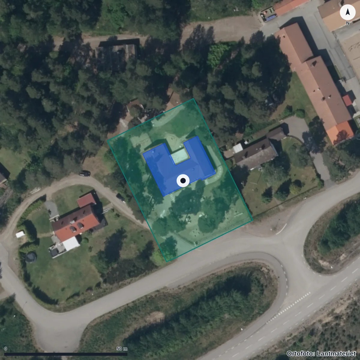 Flygbild över Rönneshytta Förskola, ortofoto från Lantmäteriet