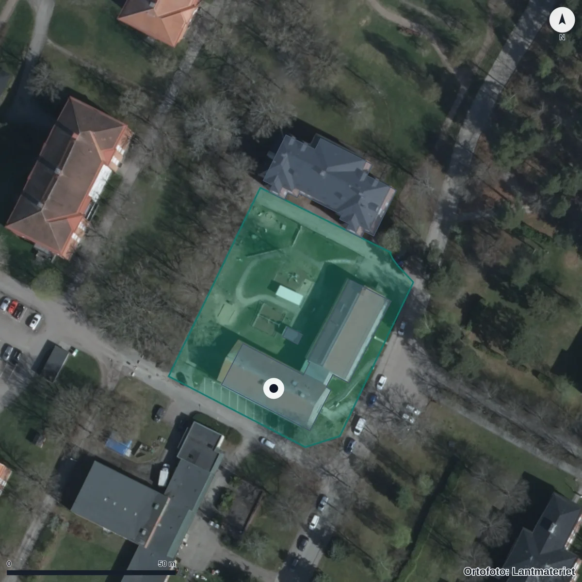 Flygbild över Förskolan Solglimten, ortofoto från Lantmäteriet