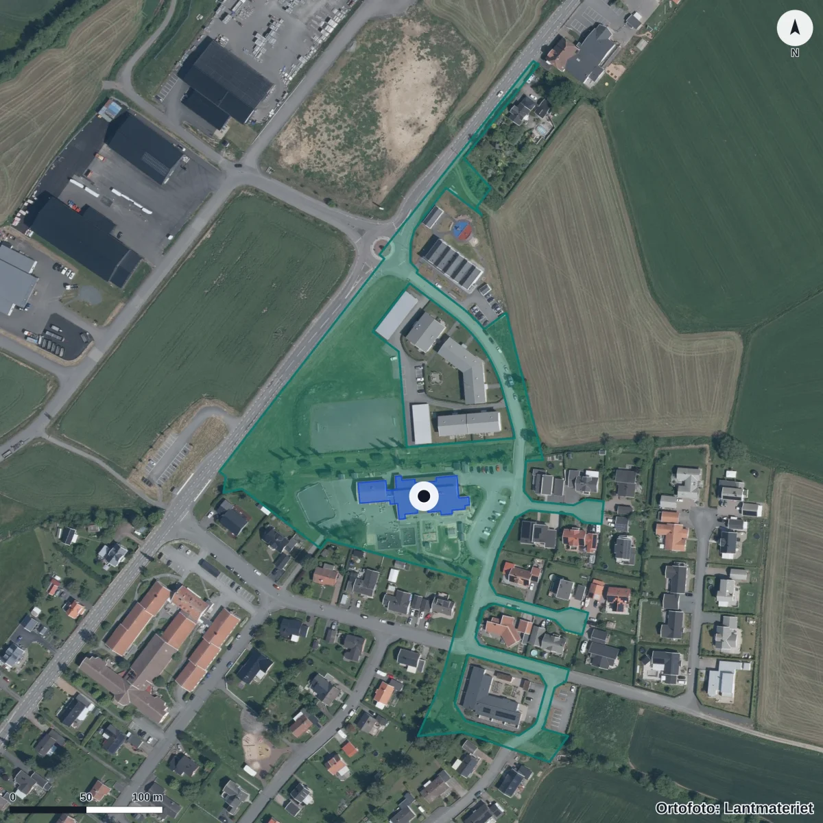 Flygbild över Skärstad Förskola, ortofoto från Lantmäteriet