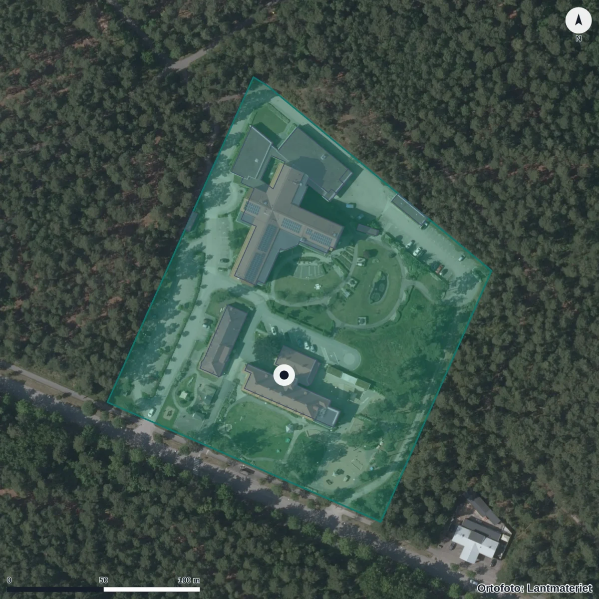 Flygbild över Tallkottens Förskola, ortofoto från Lantmäteriet