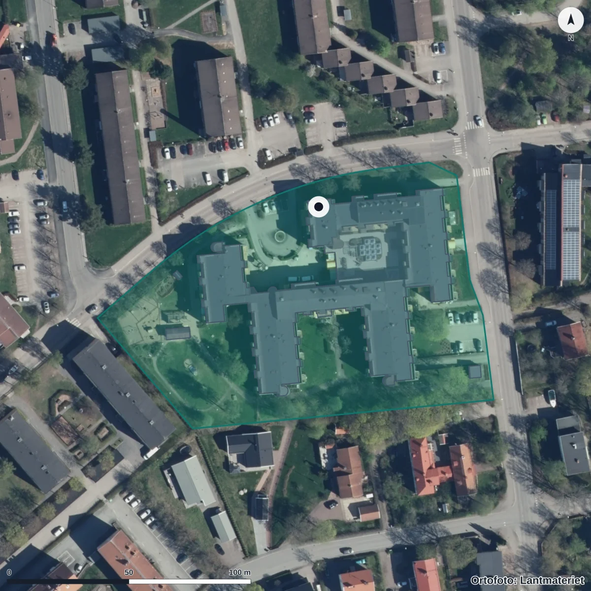 Flygbild över Förskolan Dagsländan, ortofoto från Lantmäteriet