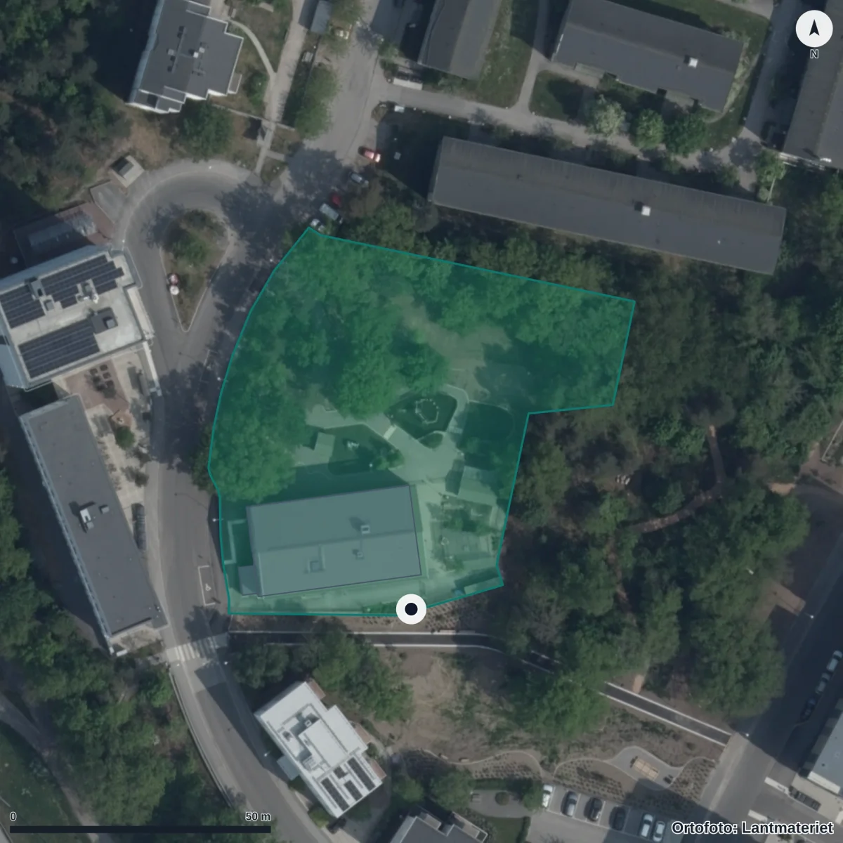 Flygbild över Förskolan Ekebergabacken, ortofoto från Lantmäteriet