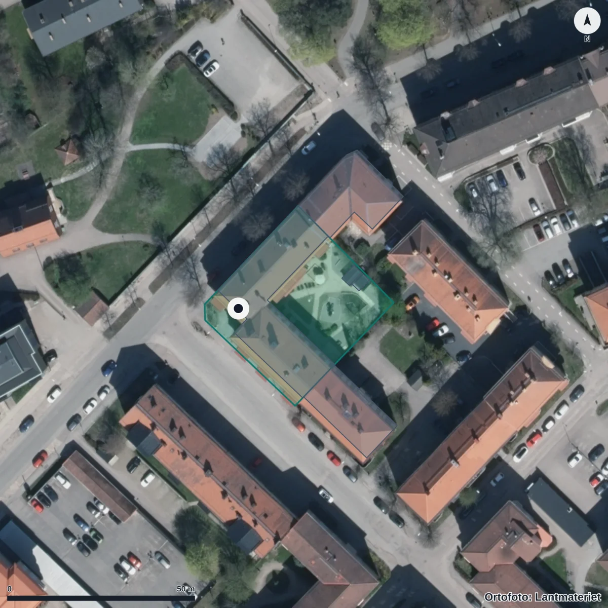 Flygbild över Kristinagårdens Förskola, ortofoto från Lantmäteriet