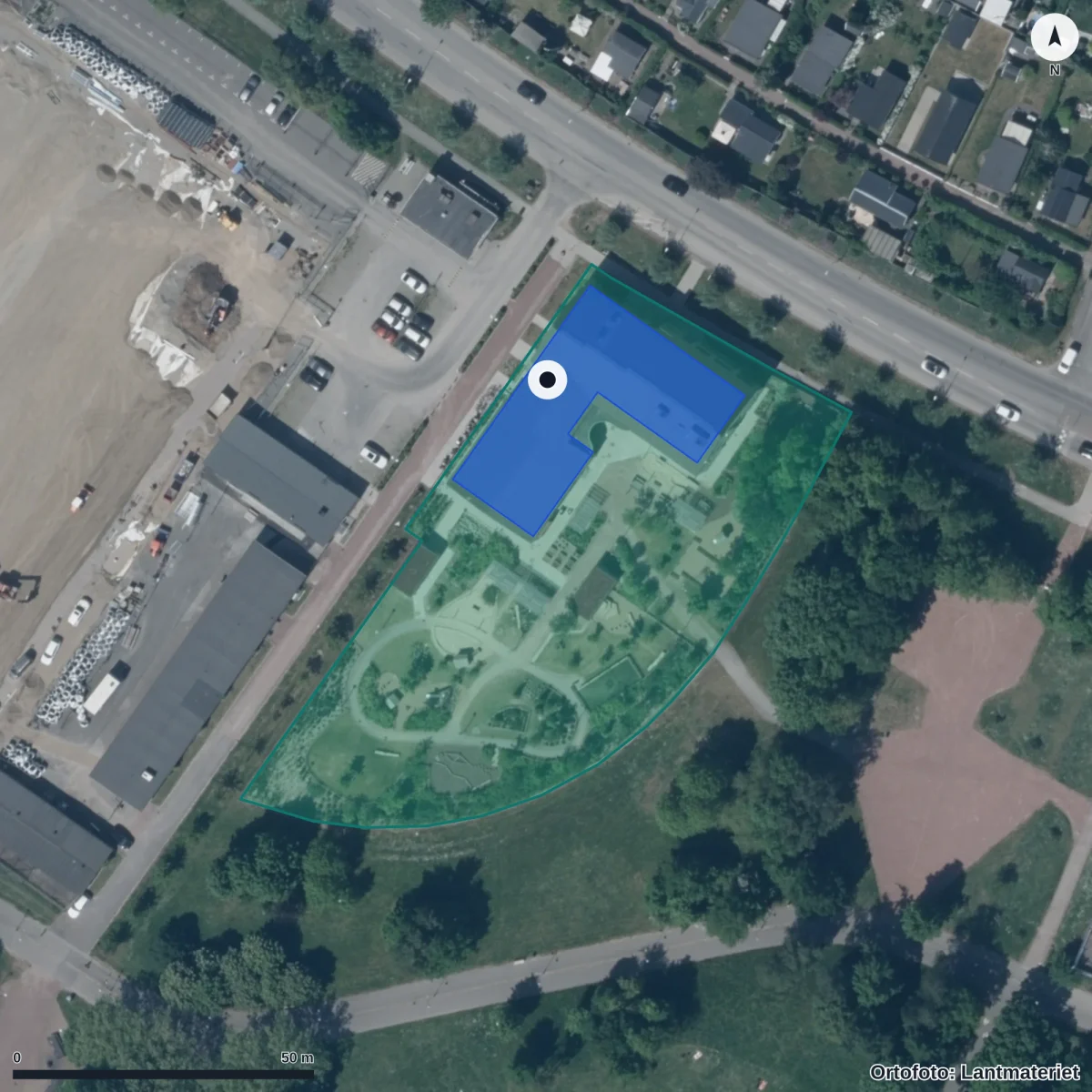 Flygbild över Ärtans Förskola, ortofoto från Lantmäteriet