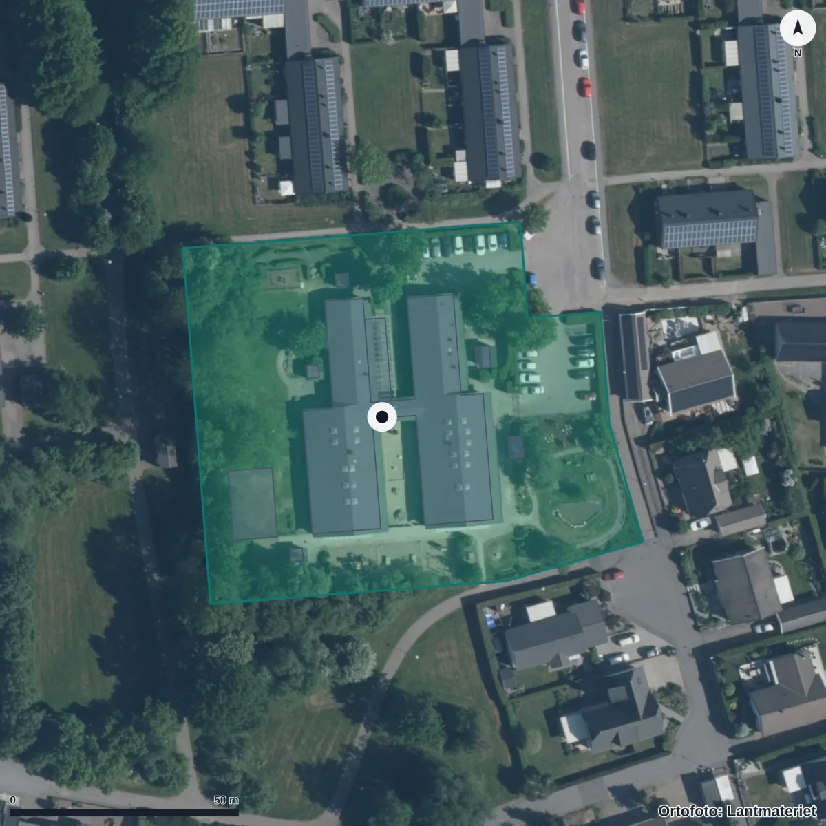 Flygbild över Påarps Förskola, ortofoto från Lantmäteriet