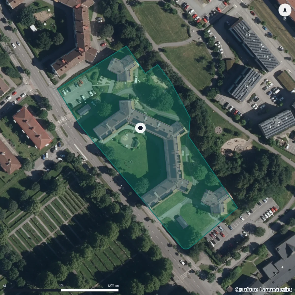 Flygbild över Dibber Hagen Förskola, ortofoto från Lantmäteriet
