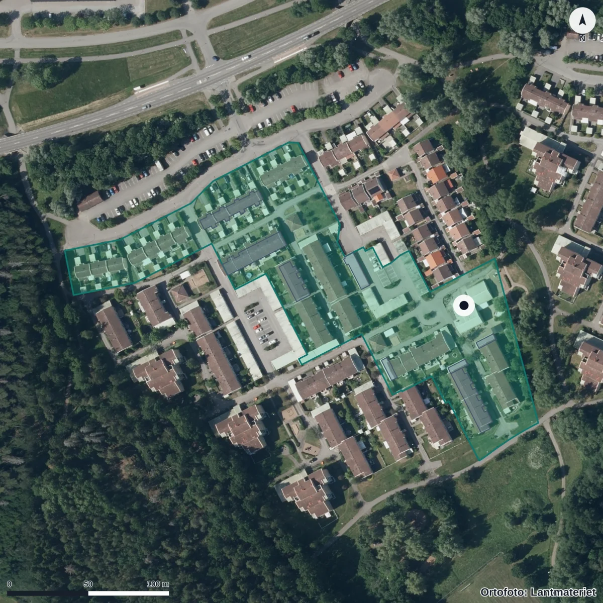 Flygbild över Middagsgatan 67, ortofoto från Lantmäteriet