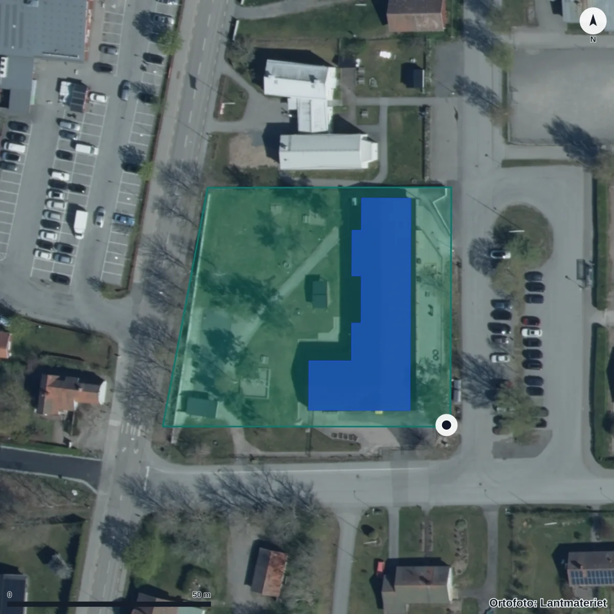 Flygbild över Elmsta Förskola, ortofoto från Lantmäteriet
