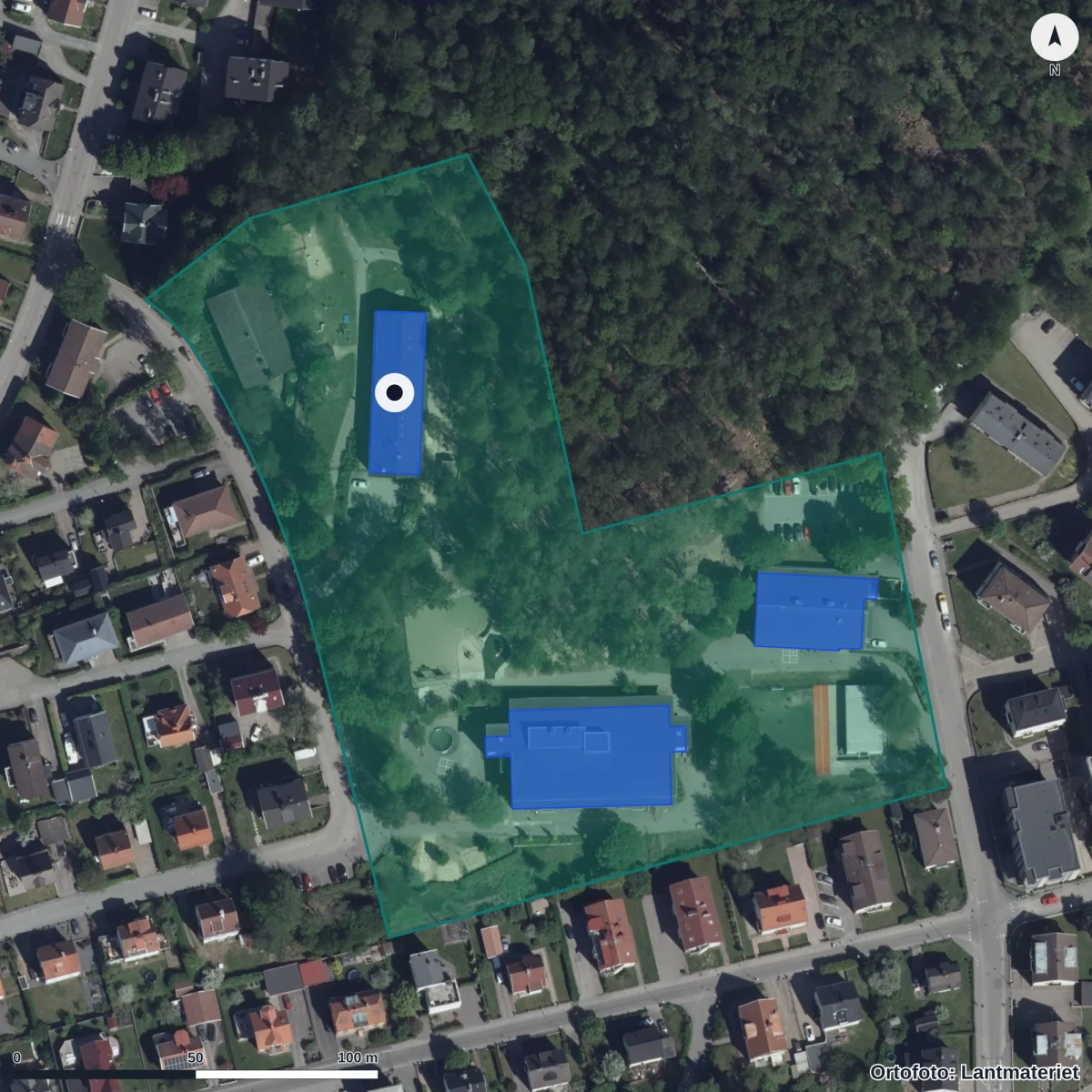 Flygbild över Tokarpsbergs Förskola, ortofoto från Lantmäteriet
