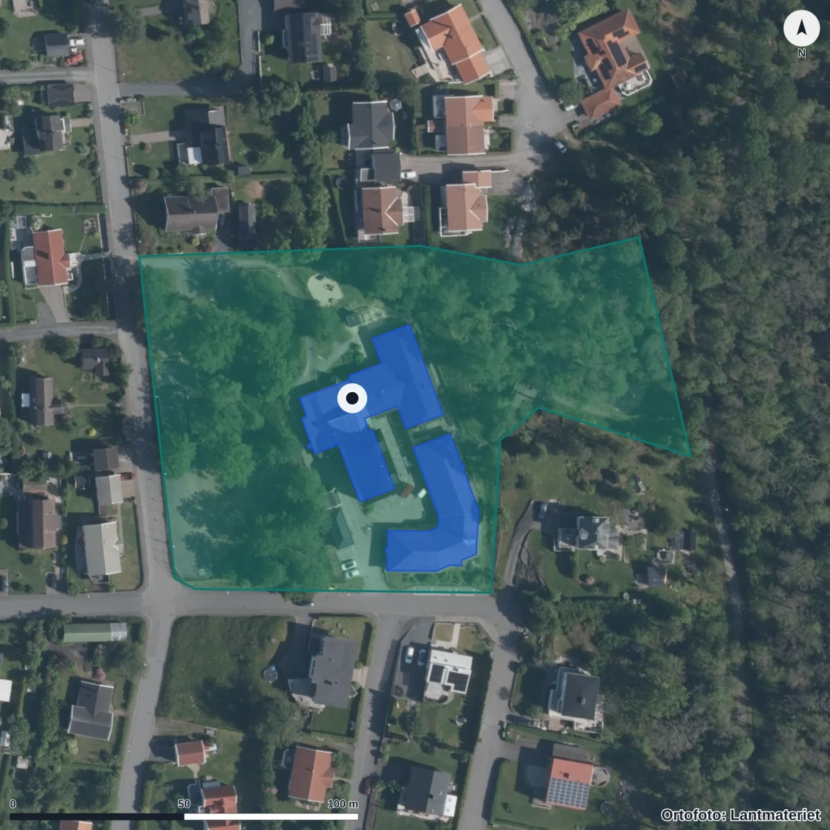 Flygbild över Anna Dalins Förskola, ortofoto från Lantmäteriet