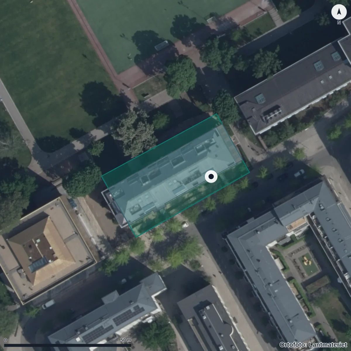 Flygbild över Förskolan Brunnsmästaren, ortofoto från Lantmäteriet