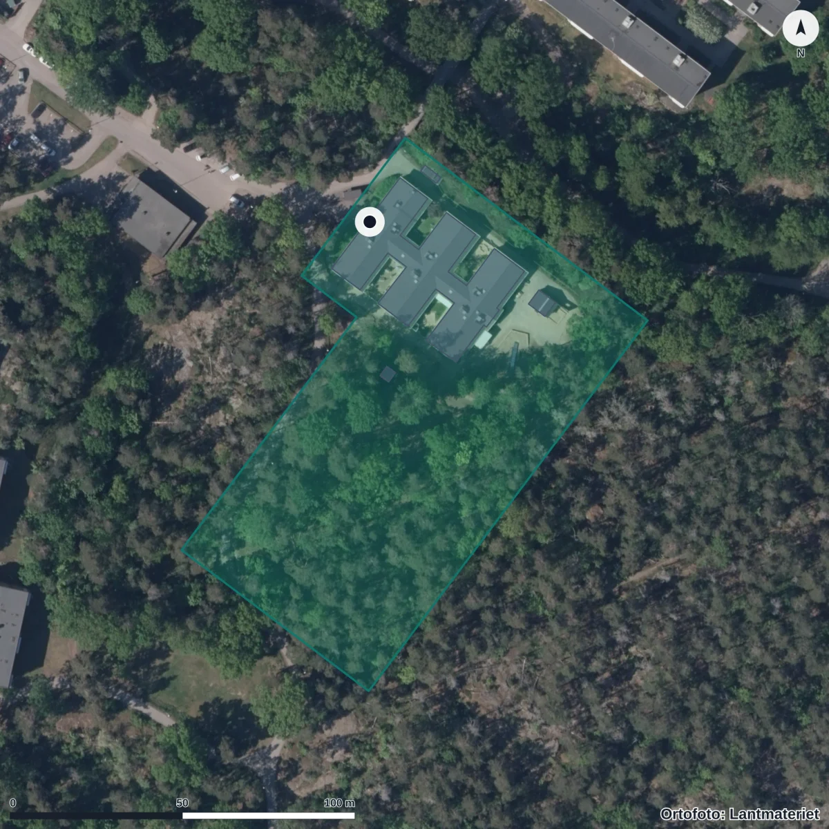 Flygbild över Norrtorns Förskola, ortofoto från Lantmäteriet