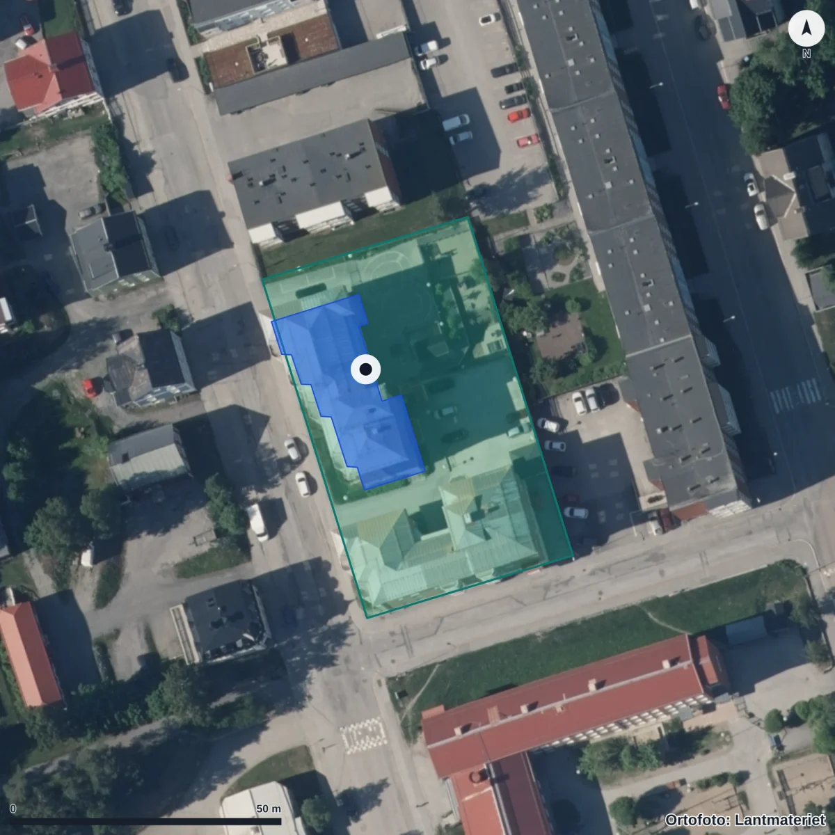 Flygbild över Ripan Förskola, ortofoto från Lantmäteriet