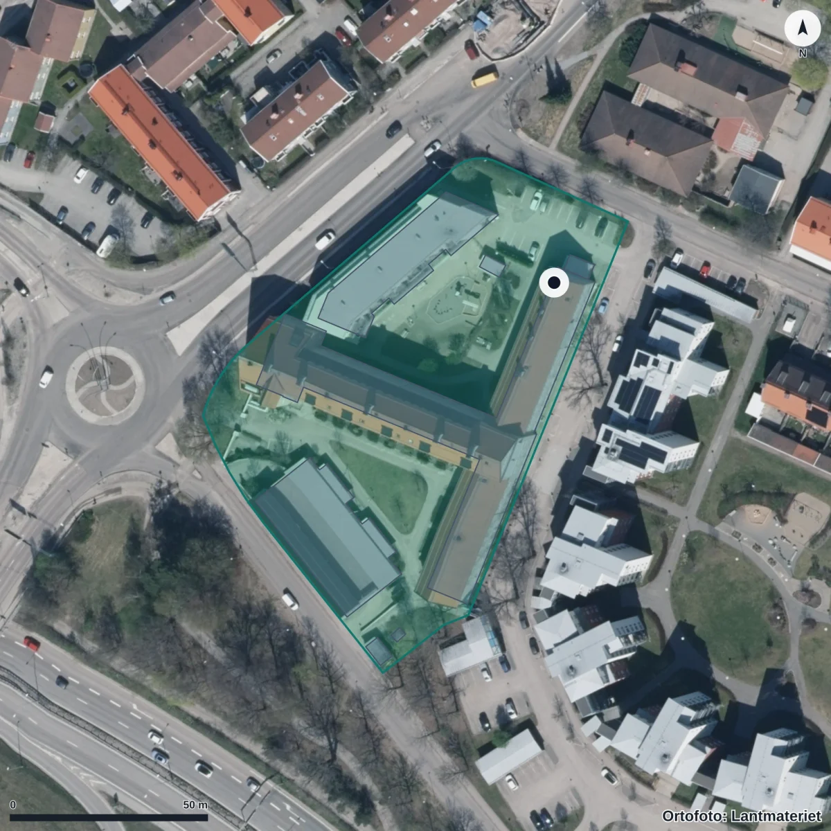 Flygbild över Korsängens Förskola, ortofoto från Lantmäteriet