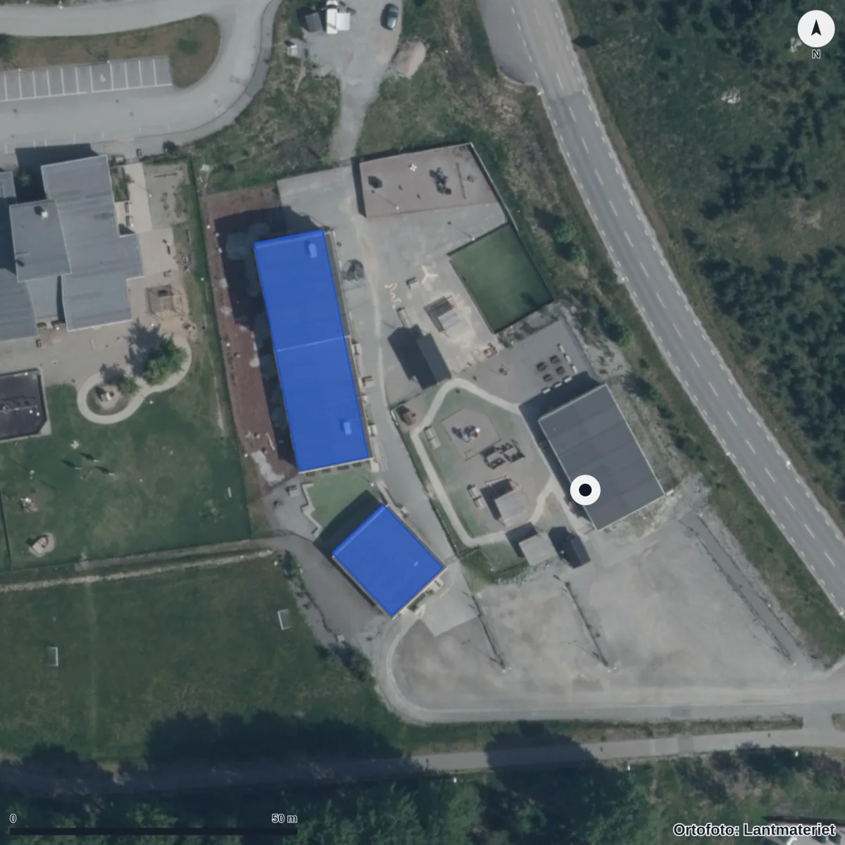Flygbild över Silverskatten Förskola, ortofoto från Lantmäteriet