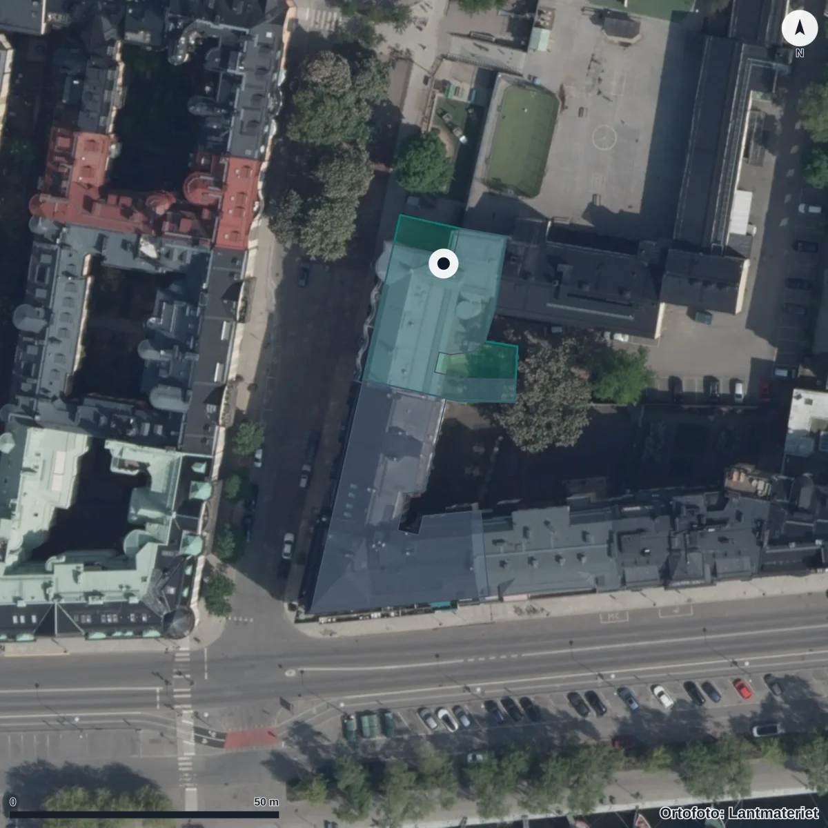 Flygbild över Förskolan Eira, ortofoto från Lantmäteriet