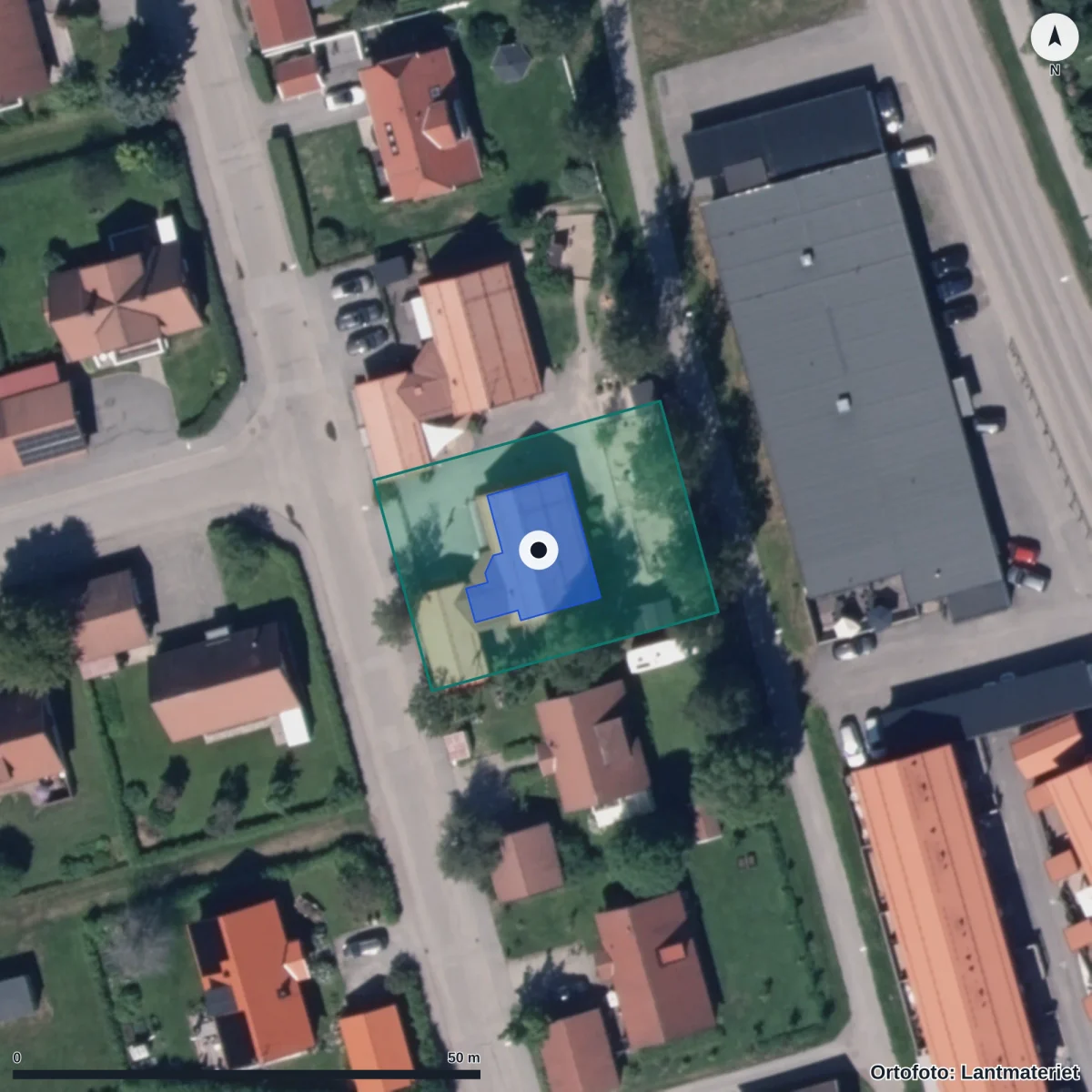 Flygbild över Förskolan Ängsgården, ortofoto från Lantmäteriet