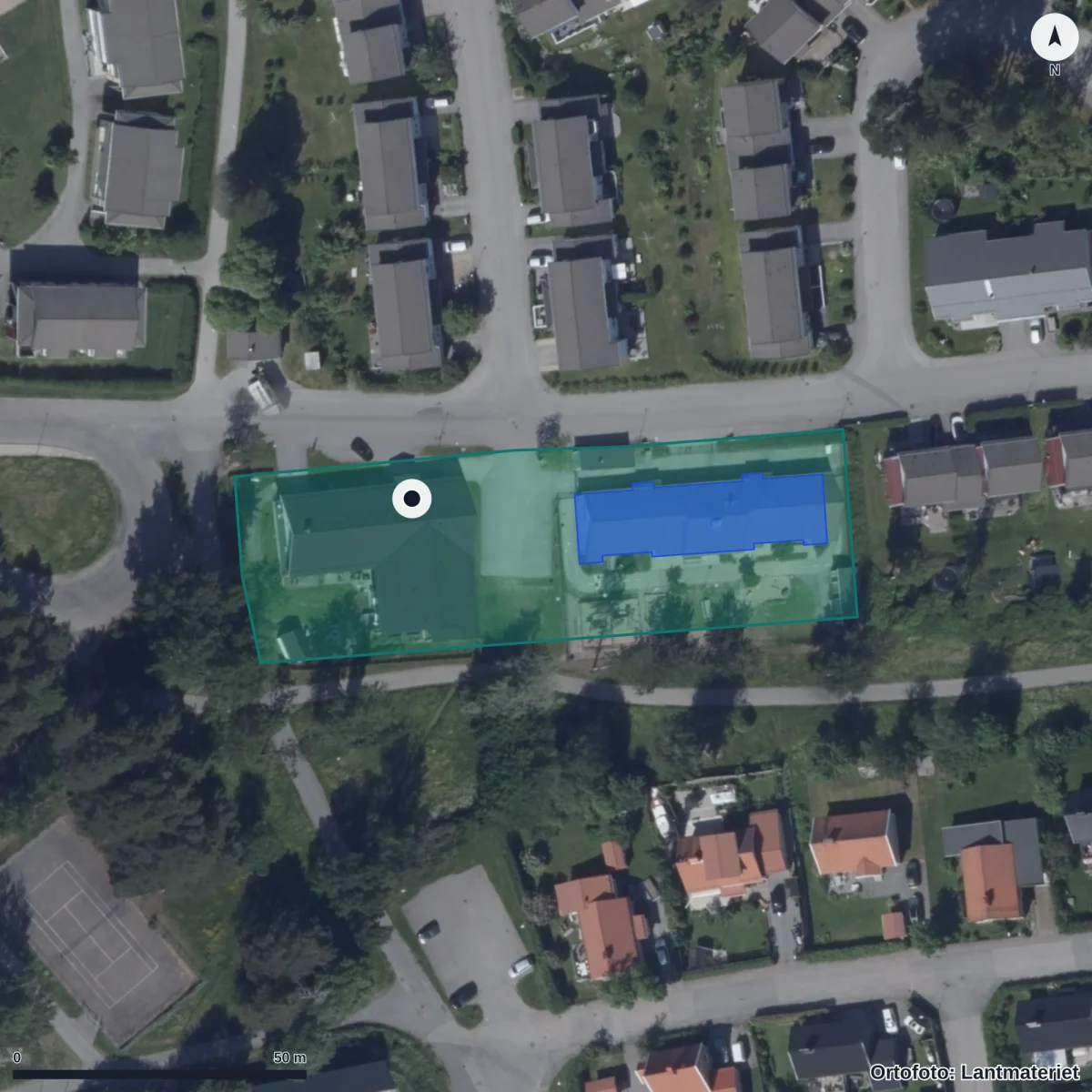 Flygbild över Förskolan Villa Kreativ, ortofoto från Lantmäteriet