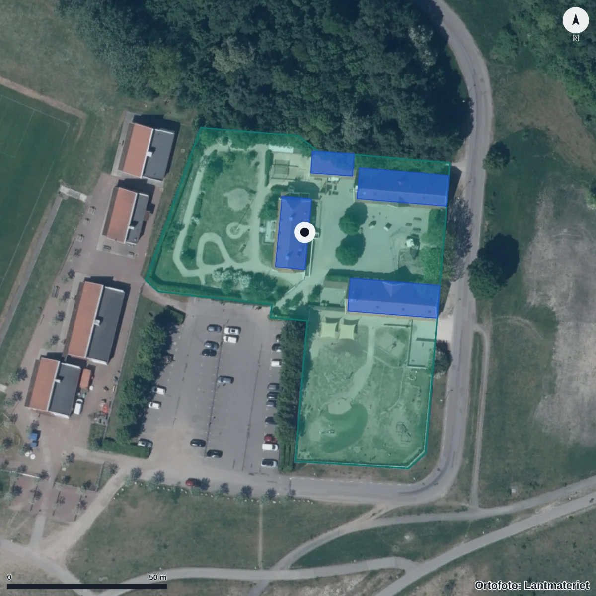 Flygbild över Jensen Förskola Hyllie Gård, ortofoto från Lantmäteriet