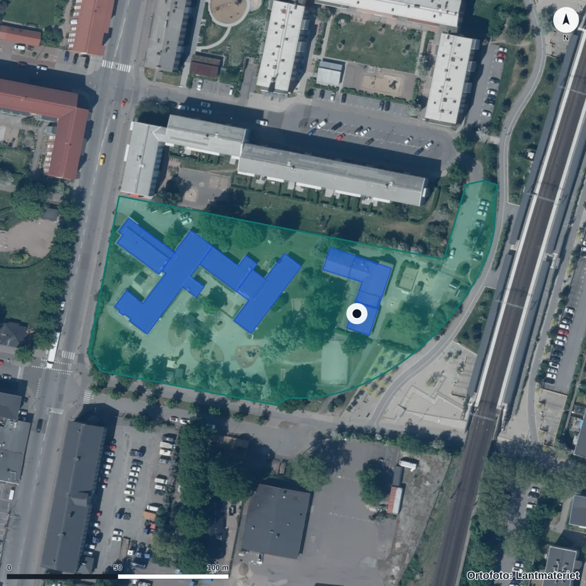 Flygbild över Vitemölle Förskola, ortofoto från Lantmäteriet