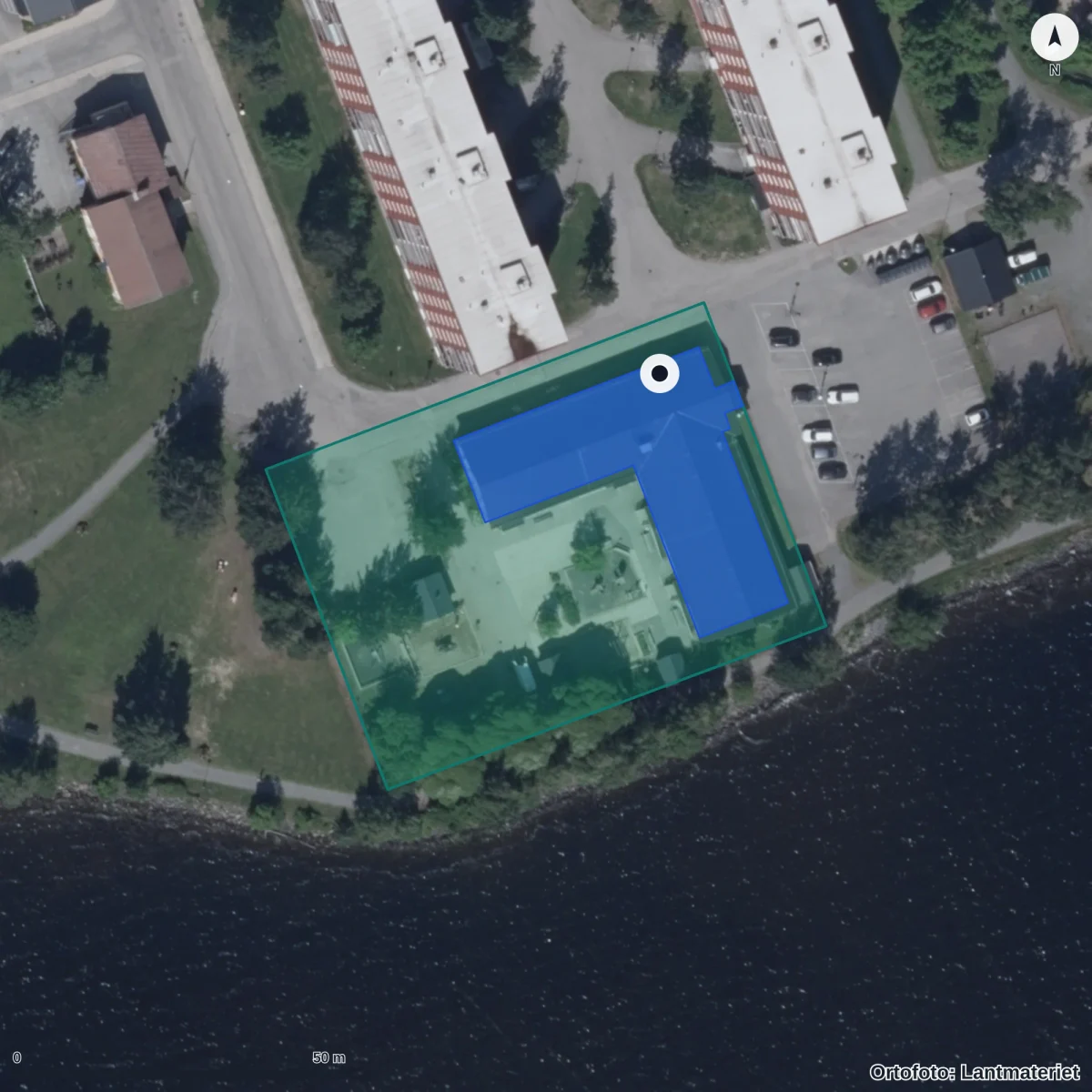 Flygbild över Hägerns Förskola, ortofoto från Lantmäteriet