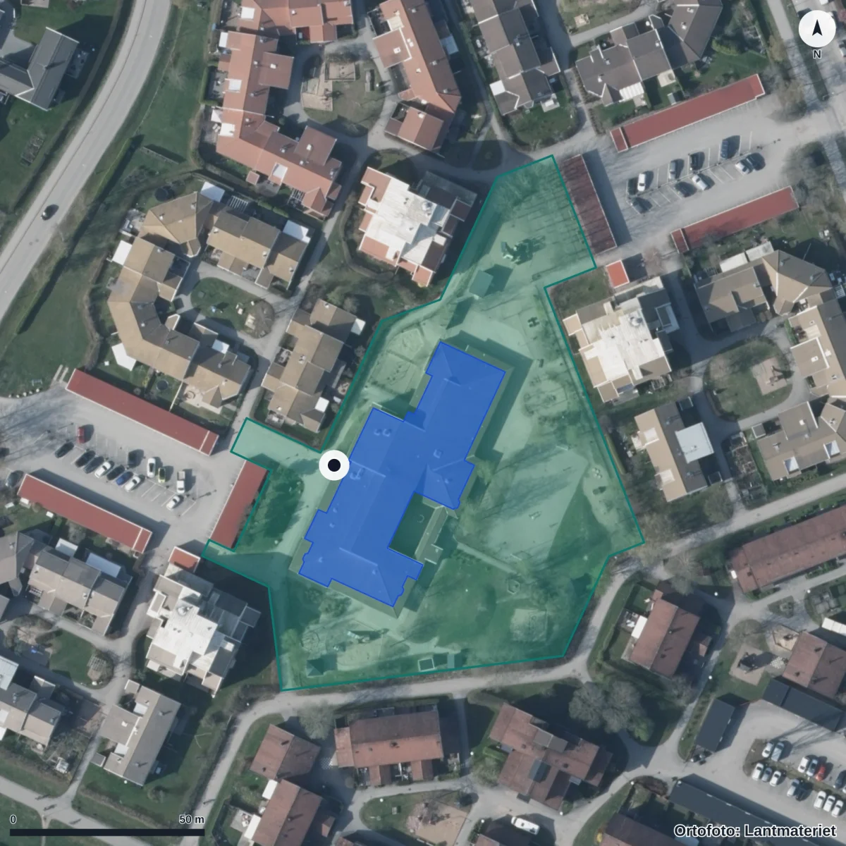 Flygbild över Kryddgården, ortofoto från Lantmäteriet