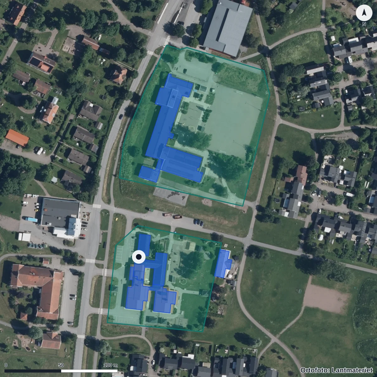 Flygbild över Malmvågens Förskola, ortofoto från Lantmäteriet