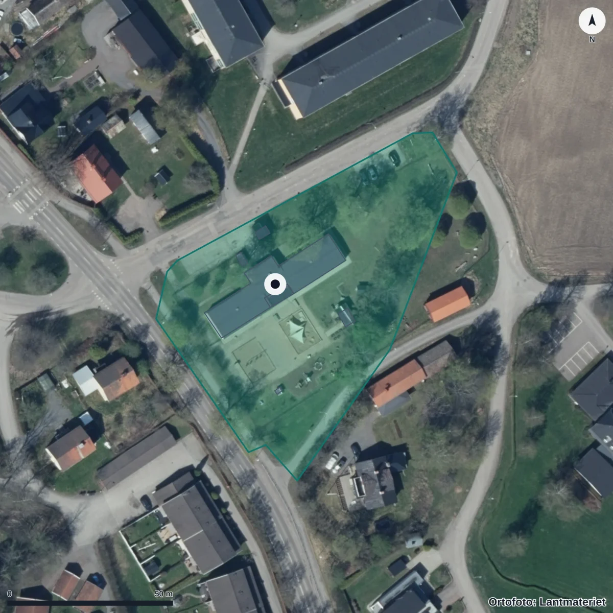Flygbild över Brogården, ortofoto från Lantmäteriet