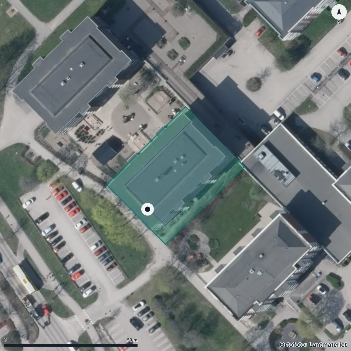 Flygbild över Fyrklöverns Förskola, ortofoto från Lantmäteriet