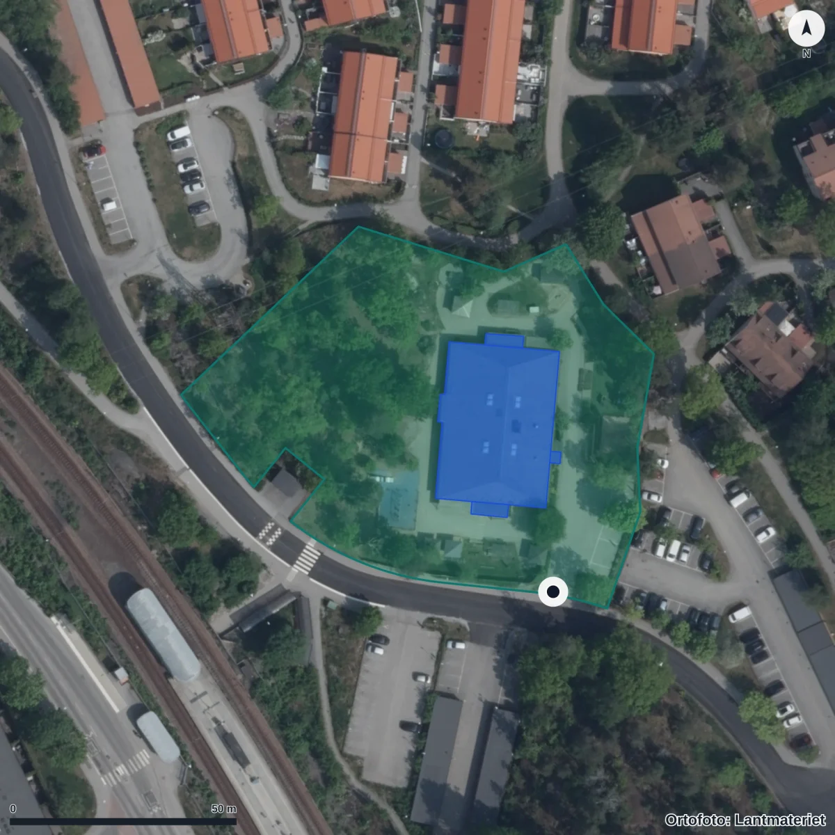 Flygbild över Skyttens Förskola, ortofoto från Lantmäteriet