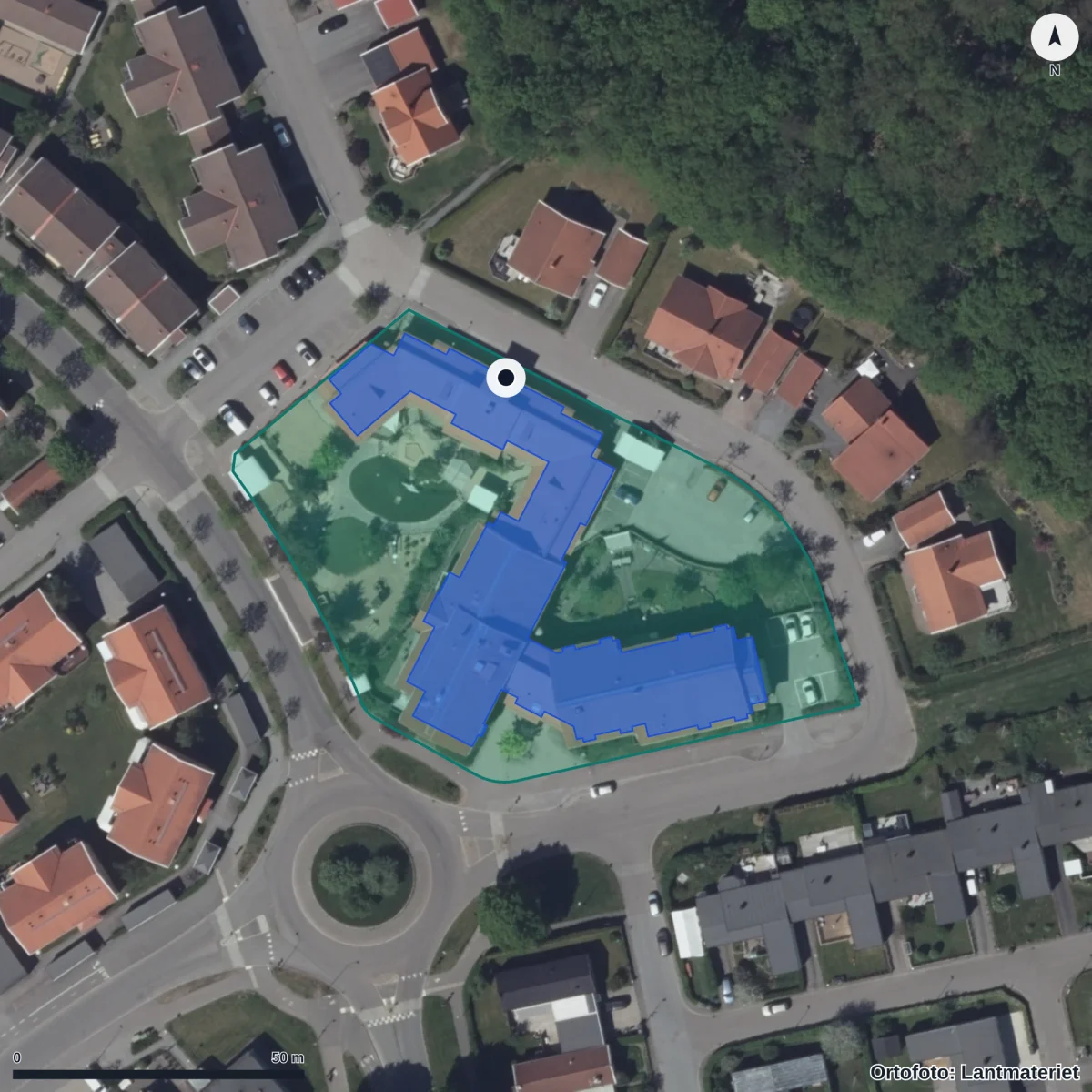 Flygbild över Bolltorps Förskola, ortofoto från Lantmäteriet