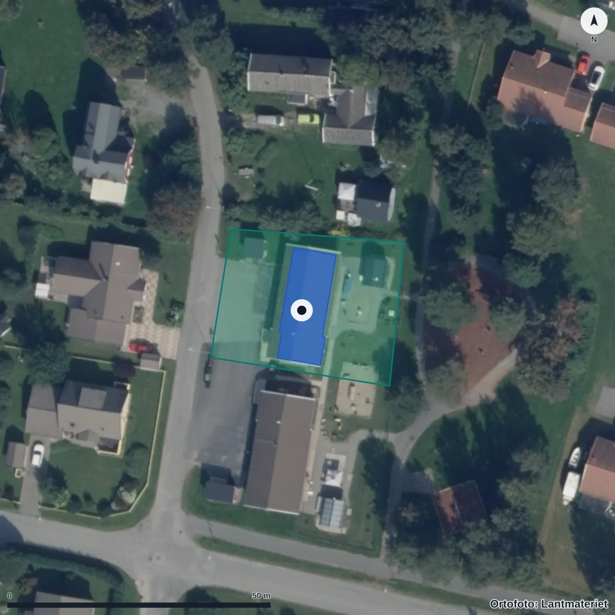 Flygbild över Norrgårdens Förskola, ortofoto från Lantmäteriet