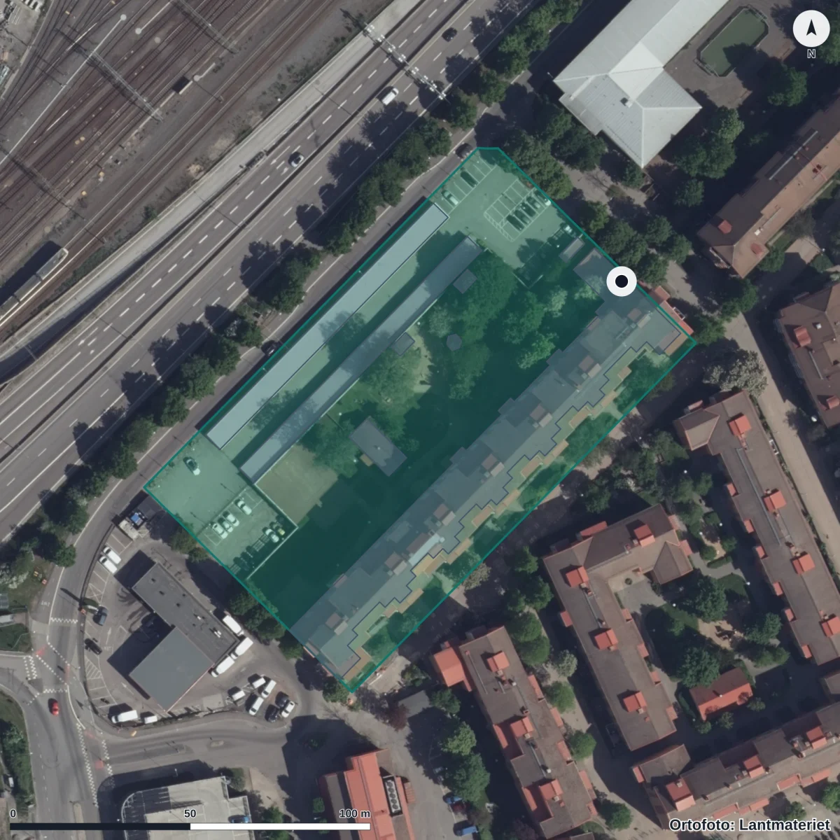Flygbild över Borgaregatan 5 Förskola, ortofoto från Lantmäteriet