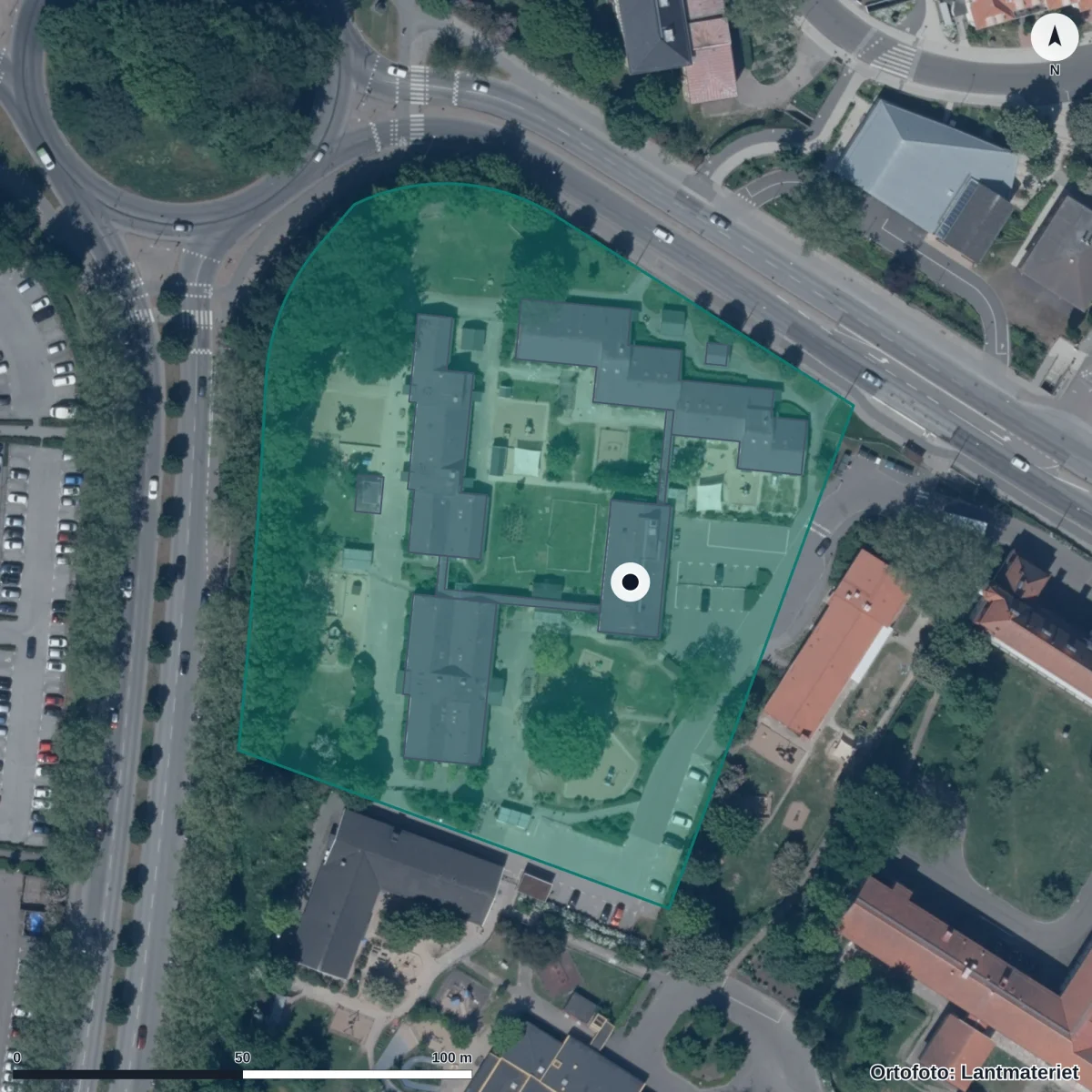 Flygbild över Södra Sommarstadens Förskola, ortofoto från Lantmäteriet