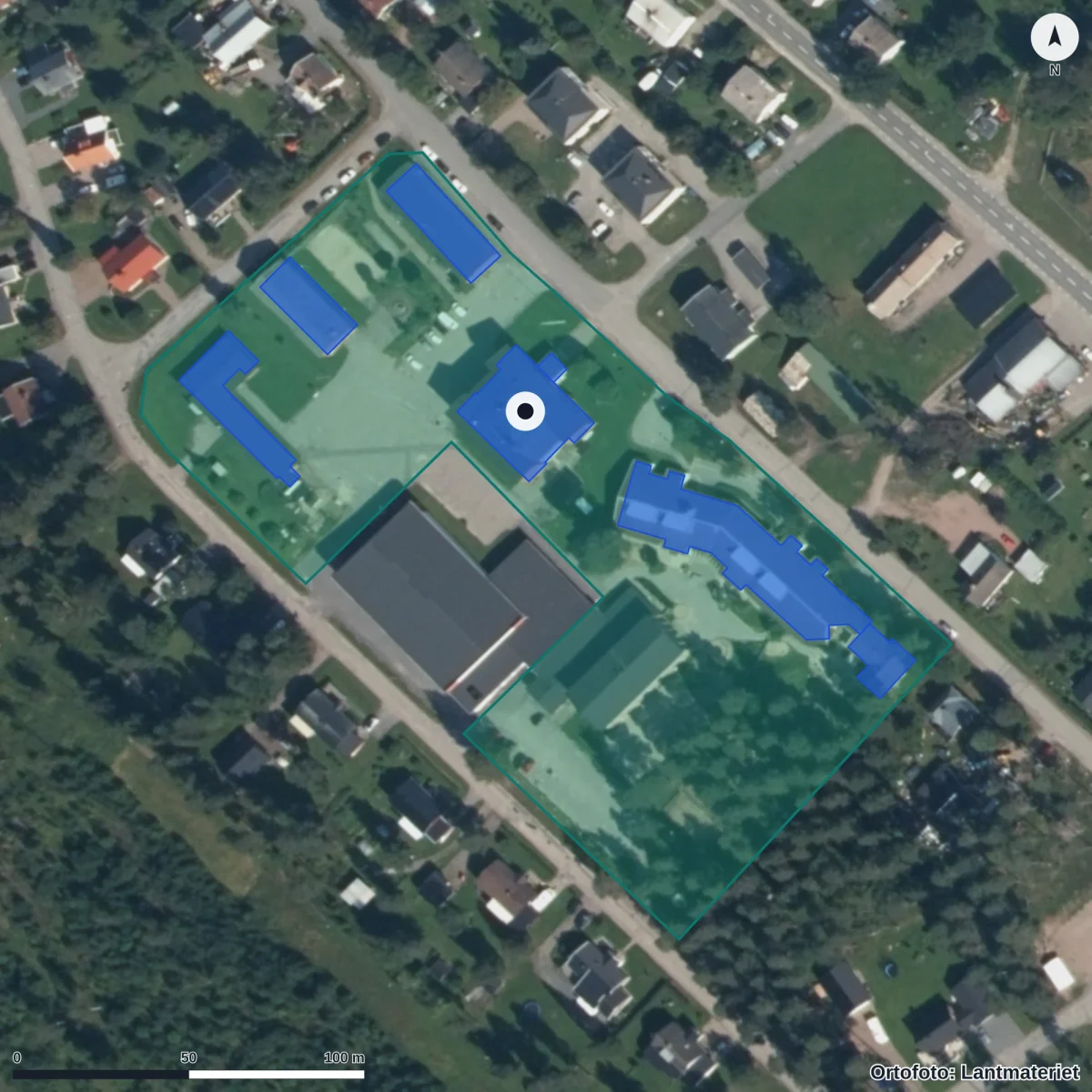 Flygbild över Björna Förskola, ortofoto från Lantmäteriet