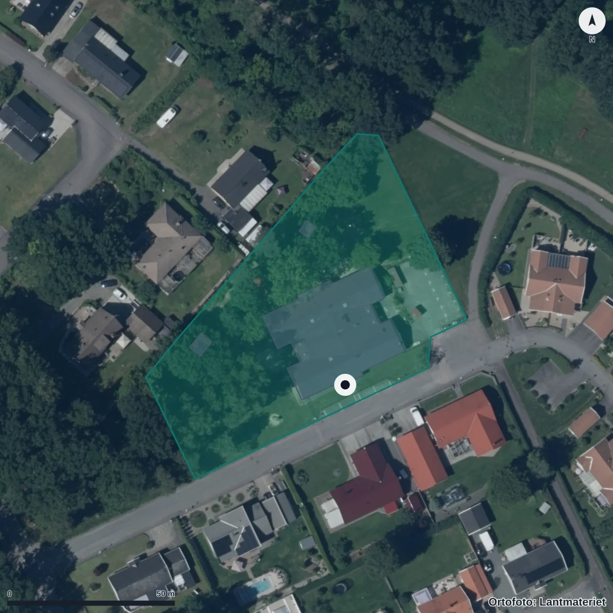 Flygbild över Skogsbrynets Förskola, ortofoto från Lantmäteriet